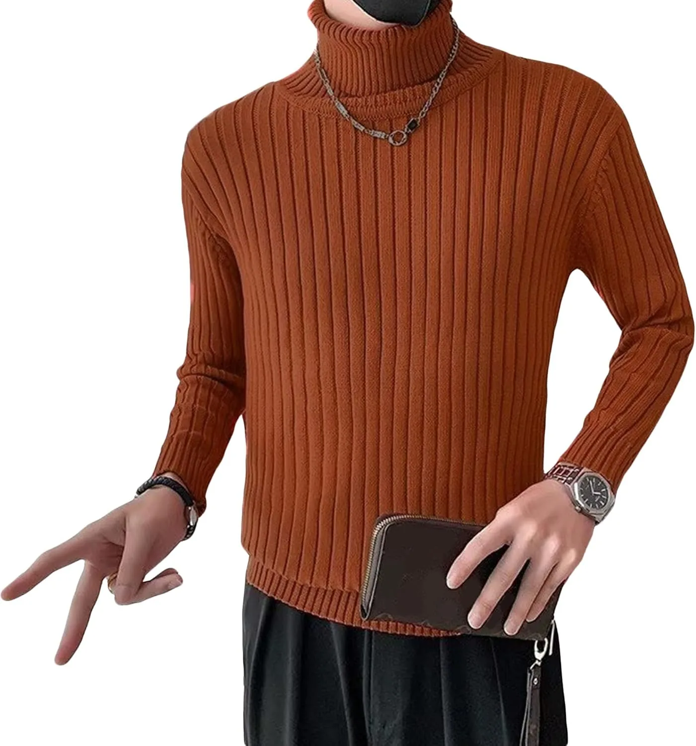 

Мужской свитер с высоким воротником, риббен, slim fit