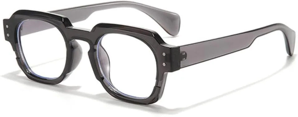 

2027 Модные женские квадратные солнцезащитные очки в винтажном стиле с заклепками, мужские панк-очки с прозрачными линзами и оправой UV400 MTZJH, Grey Clear