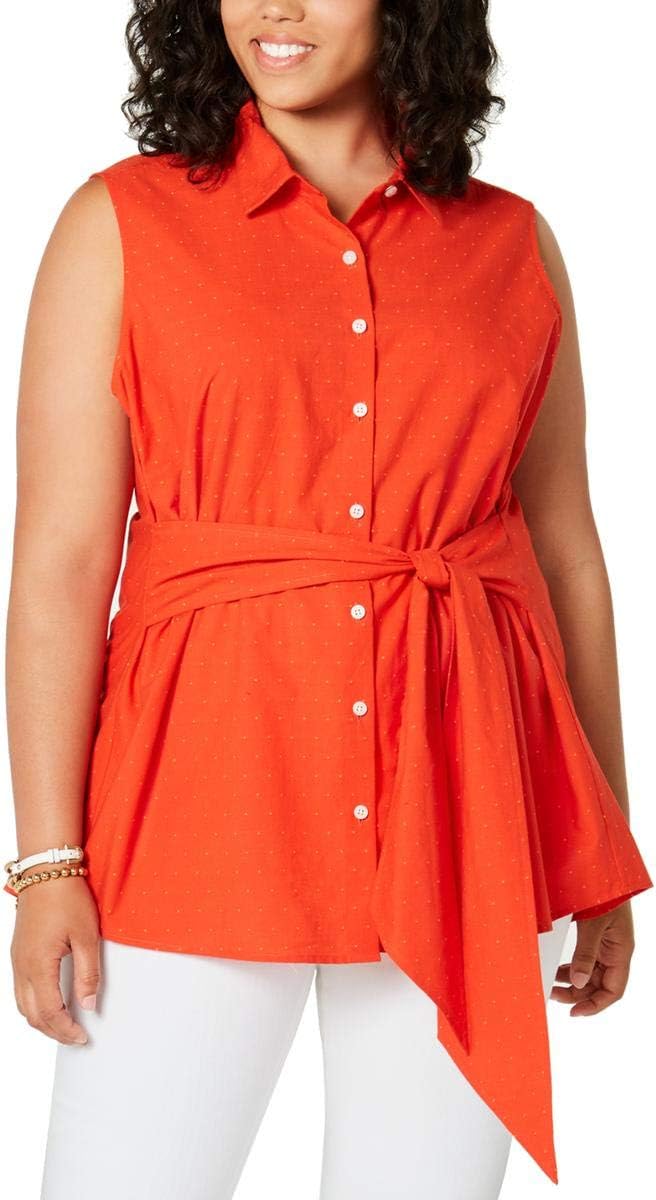 

Рубашка Tommy Hilfiger Plus Size из хлопка с принтом в горошек и завязкой на талии, Orange