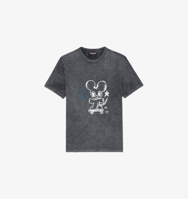 

Футболка из хлопка с принтом «Эдвин мышонок» Zadig&Voltaire, цвет carbone