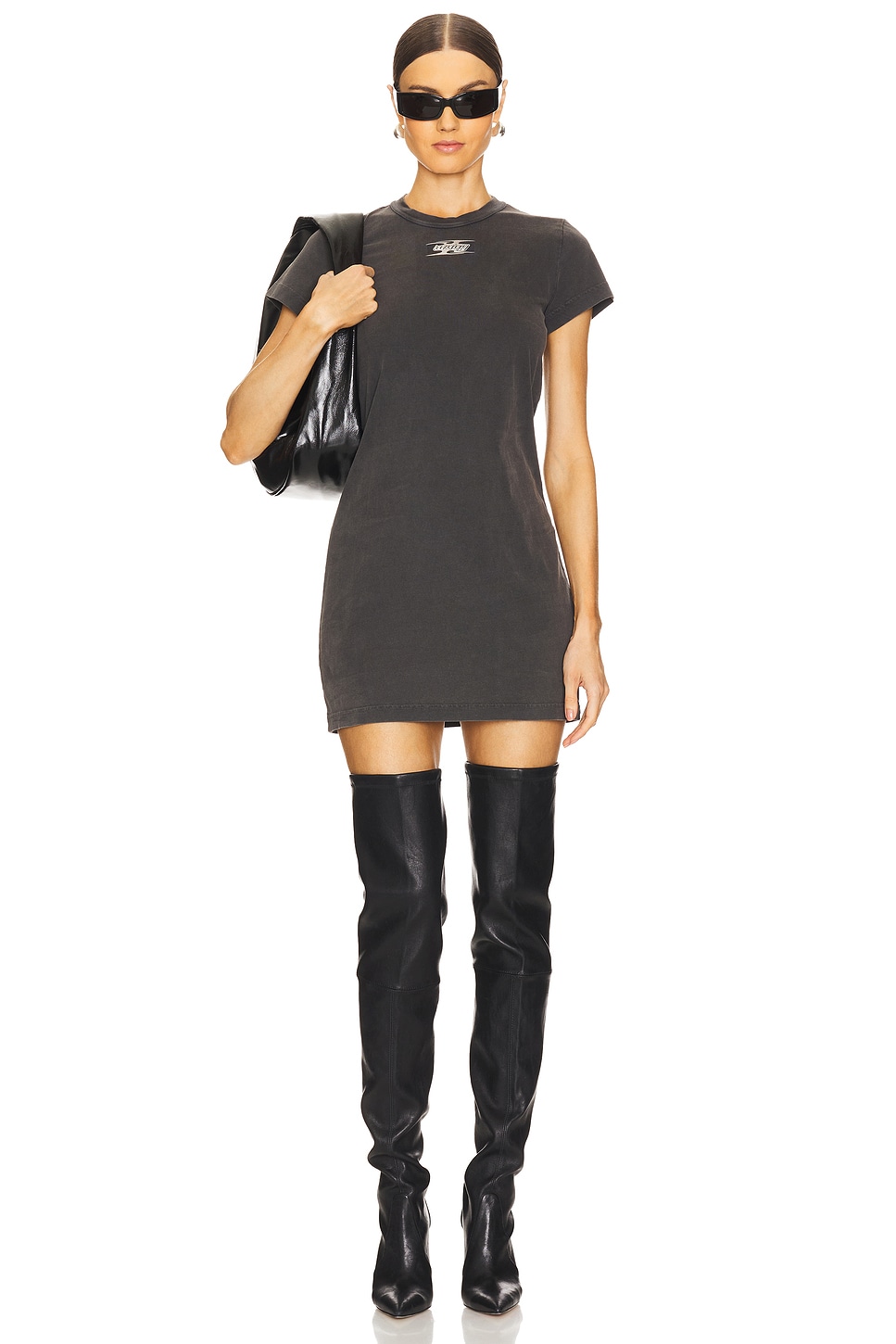 

Укороченное мини-платье с логотипом-лезвием Alexander Wang, цвет washed cedar