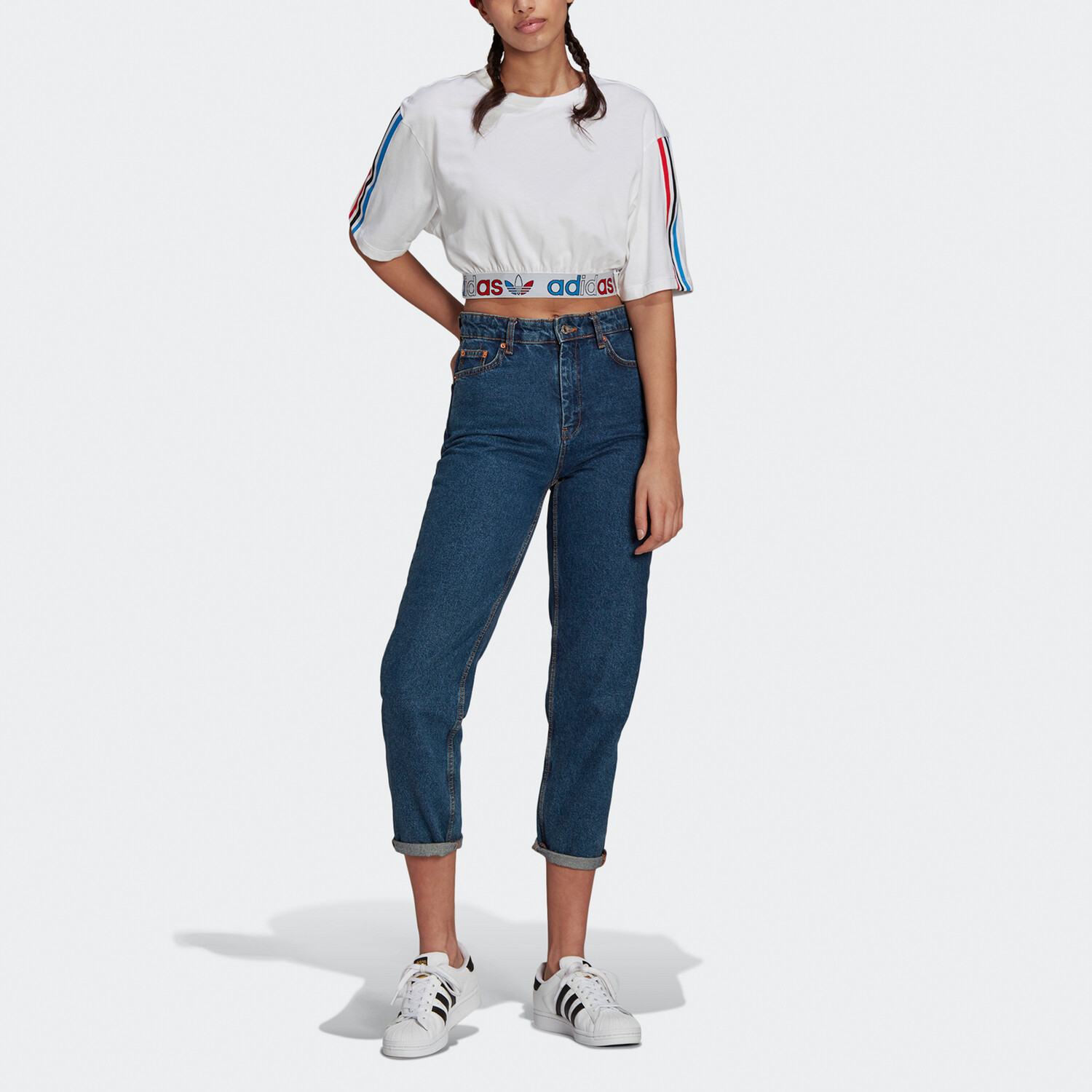 Primeblue Tricolor Crop Top женский белый Adidas Originals — фото 2