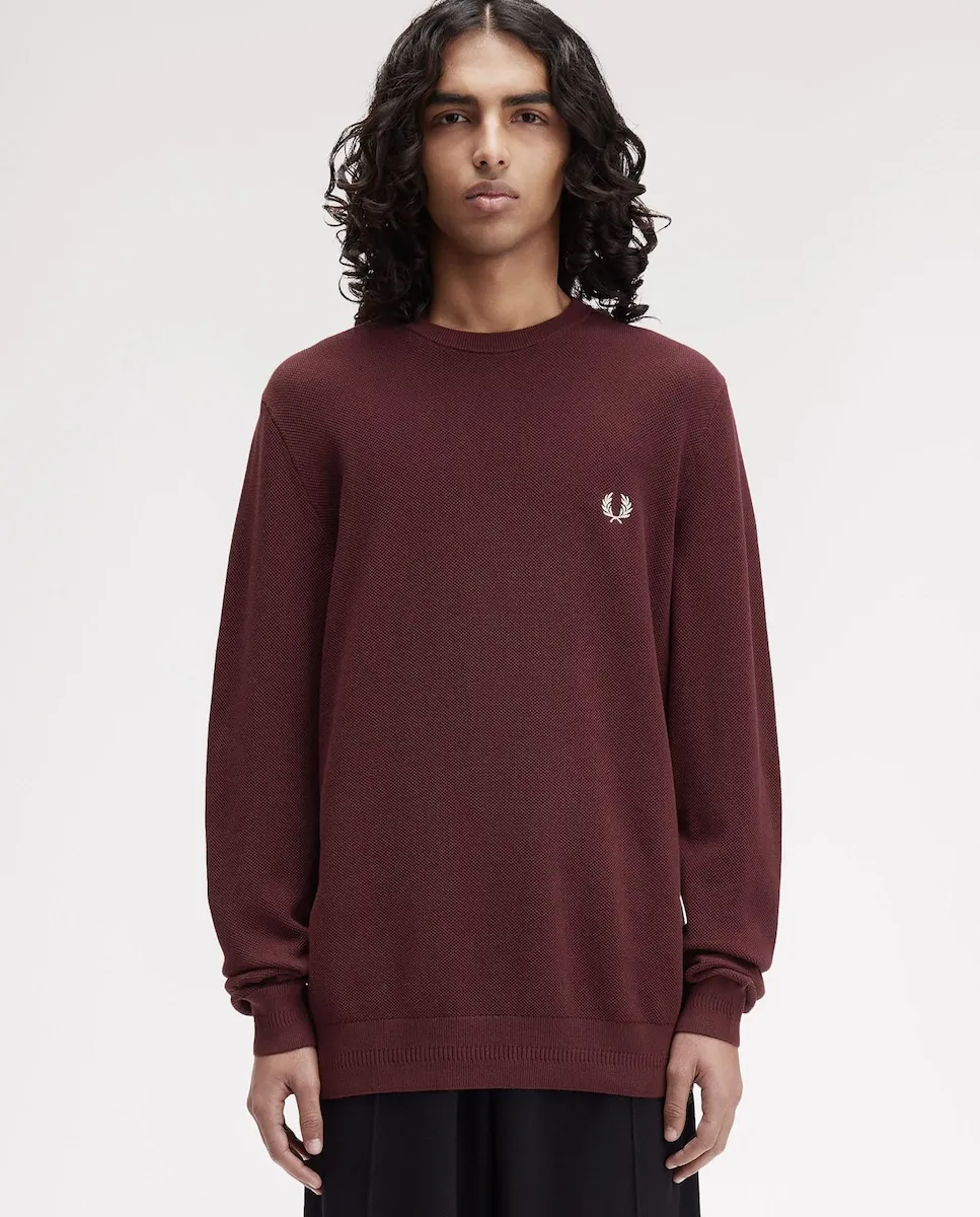 

Мужской однотонный джемпер с круглым вырезом Fred Perry, гранатовый