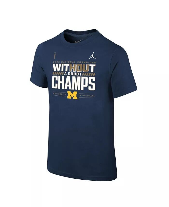 

Футболка Big Boys Navy Michigan Wolverines College Football Playoff 2023 National Champions в раздевалке Jordan, синий