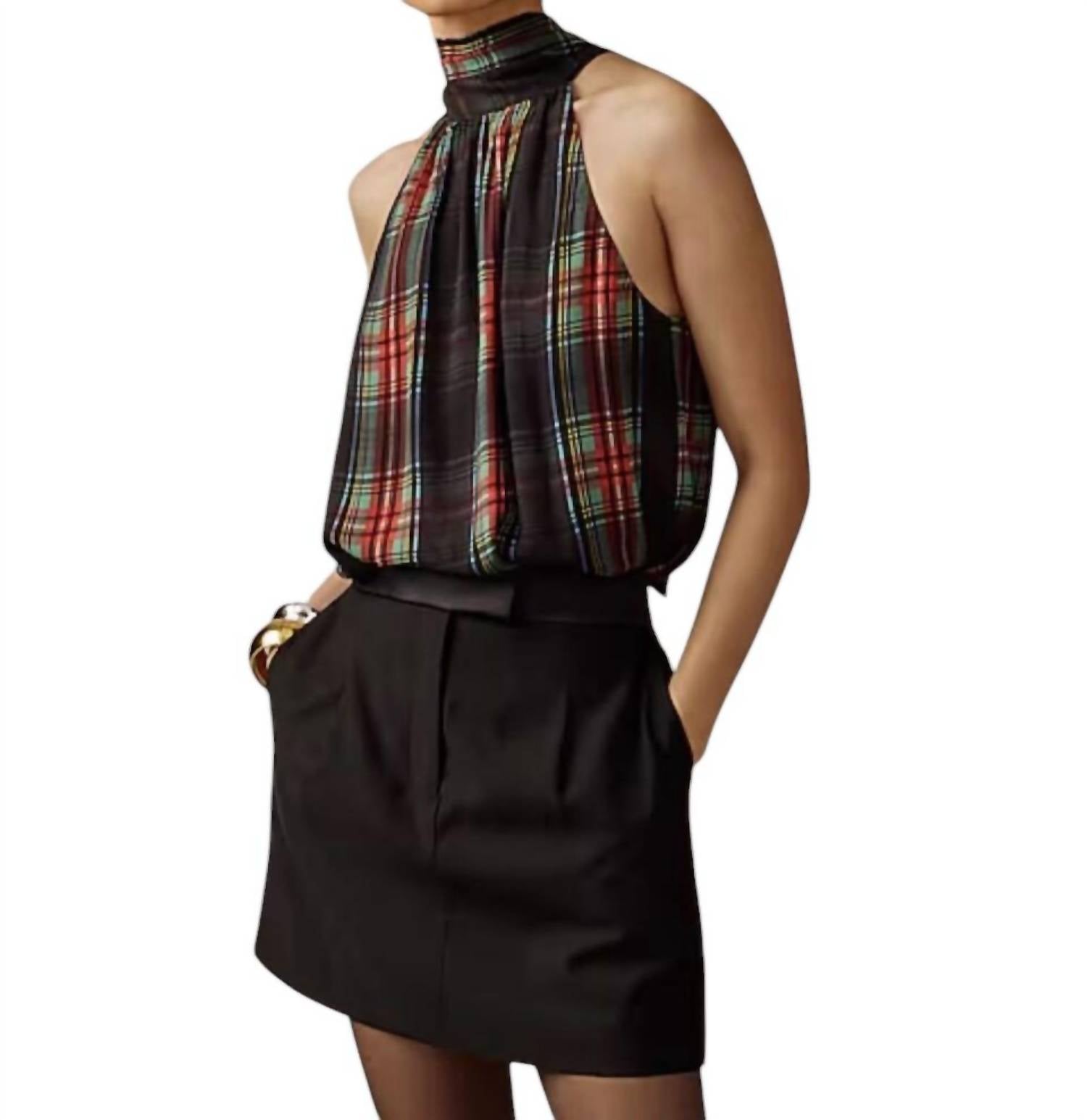 

Топ с халтером и галстуком из смеси шифона Stewart Tartan J.Crew, цвет stewart tartan chiffon blend