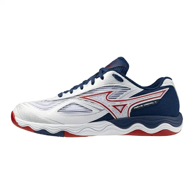 Унисекс кроссовки для настольного тенниса «Wave Medal 7 Wide» от Mizuno, Wh/Rd/Nv