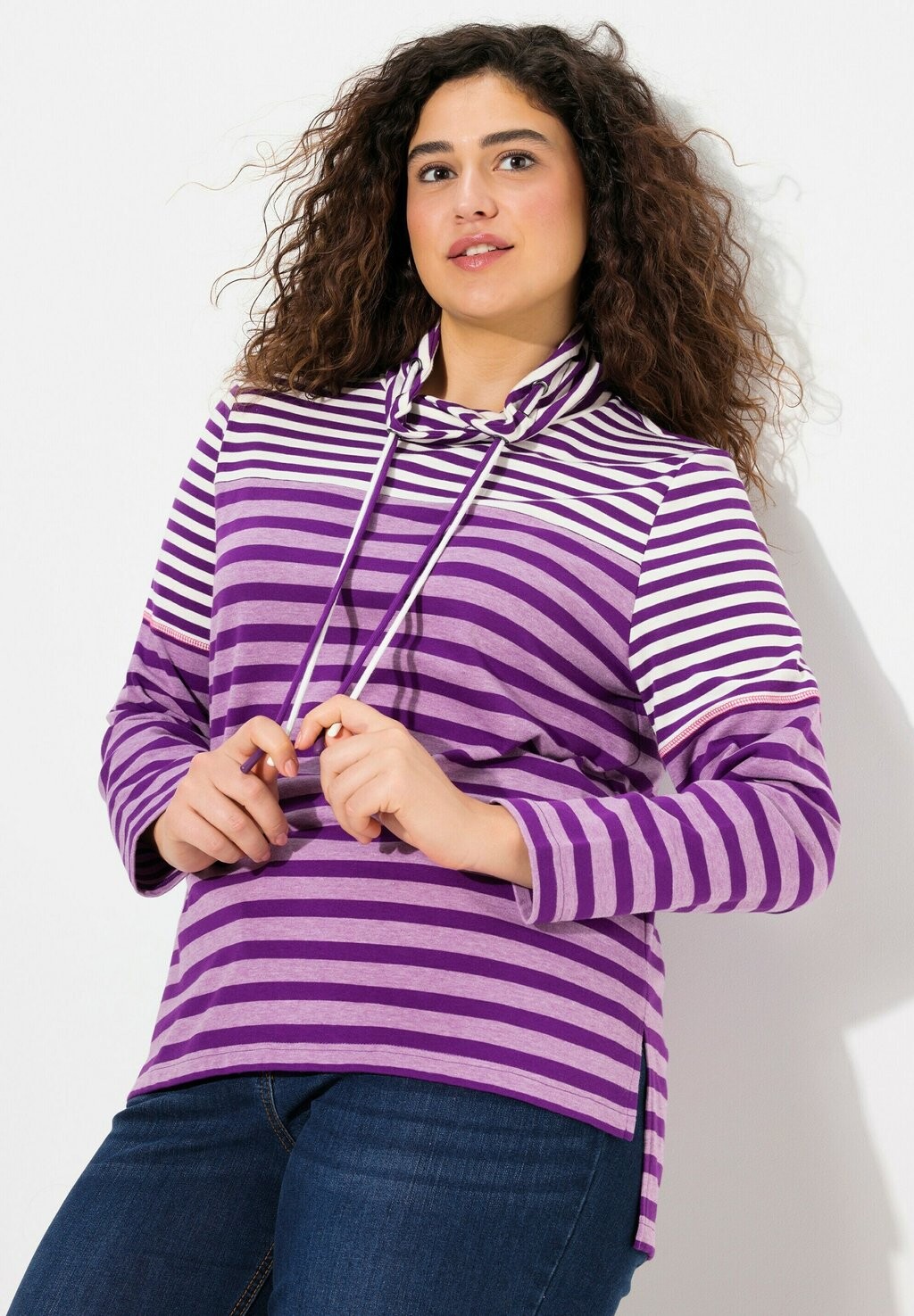 

Топ с длинными рукавами MIXED STRIPE COLLARED TEE Ulla Popken, фиолетовый