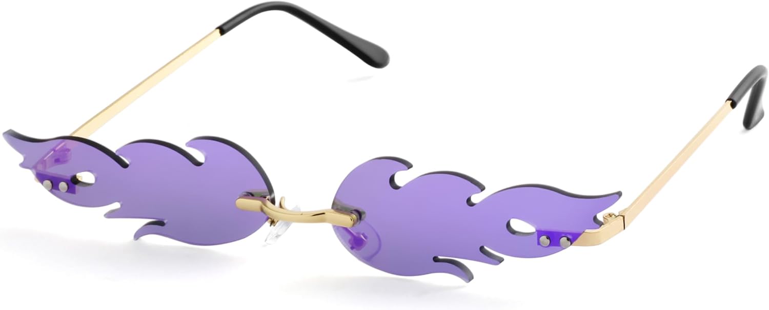 

Солнцезащитные очки Onrtry Fire Flame для женщин и мужчин, без оправы, в готическом стиле, для вечеринки на Хэллоуин, оригинальные солнцезащитные очки, A05 Gold/Purple Mirrored