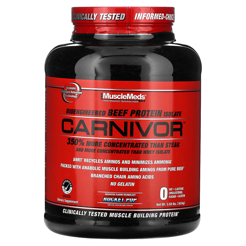 

MuscleMeds, Carnivor, изолят говяжьего протеина, полученный с помощью биоинженерии, со вкусом рокет, 1624 г (3,58 фунта)