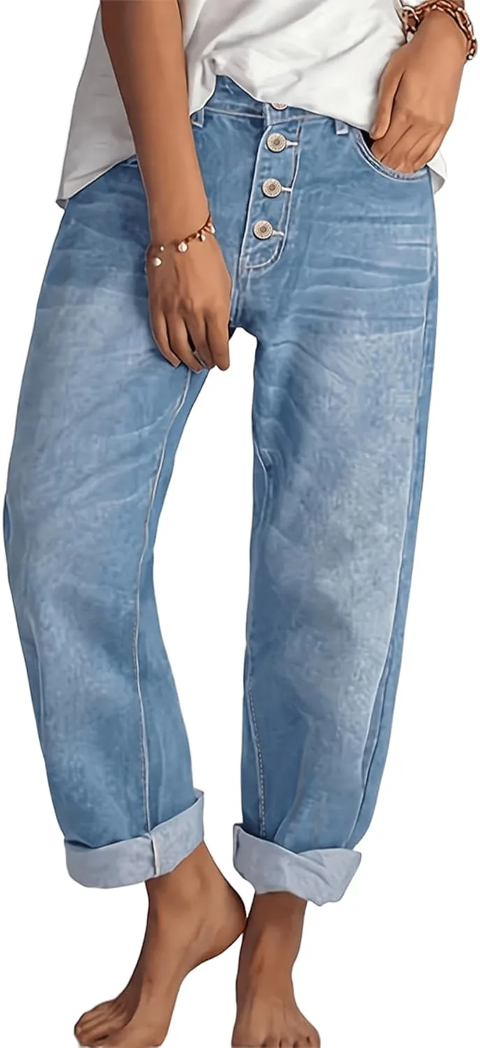 

Женские джинсы с высокой талией и прямыми штанинами, свободный крой, светлая потертость AprPith