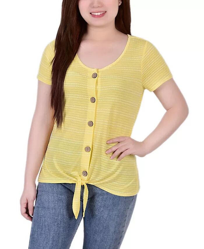 

Женский топ с короткими рукавами и завязкой спереди NY Collection, желтый