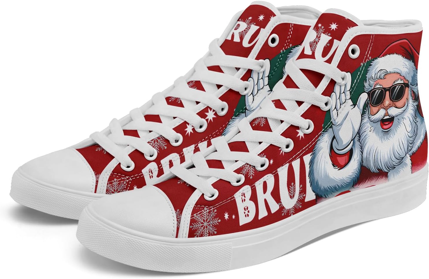 

Высокие кеды на холщовой подошве AWSOLE для мужчин и женщин, с принтом Санты, забавные рождественские повседневные кроссовки для ходьбы, белый/красный/зеленый/темно-зеленый