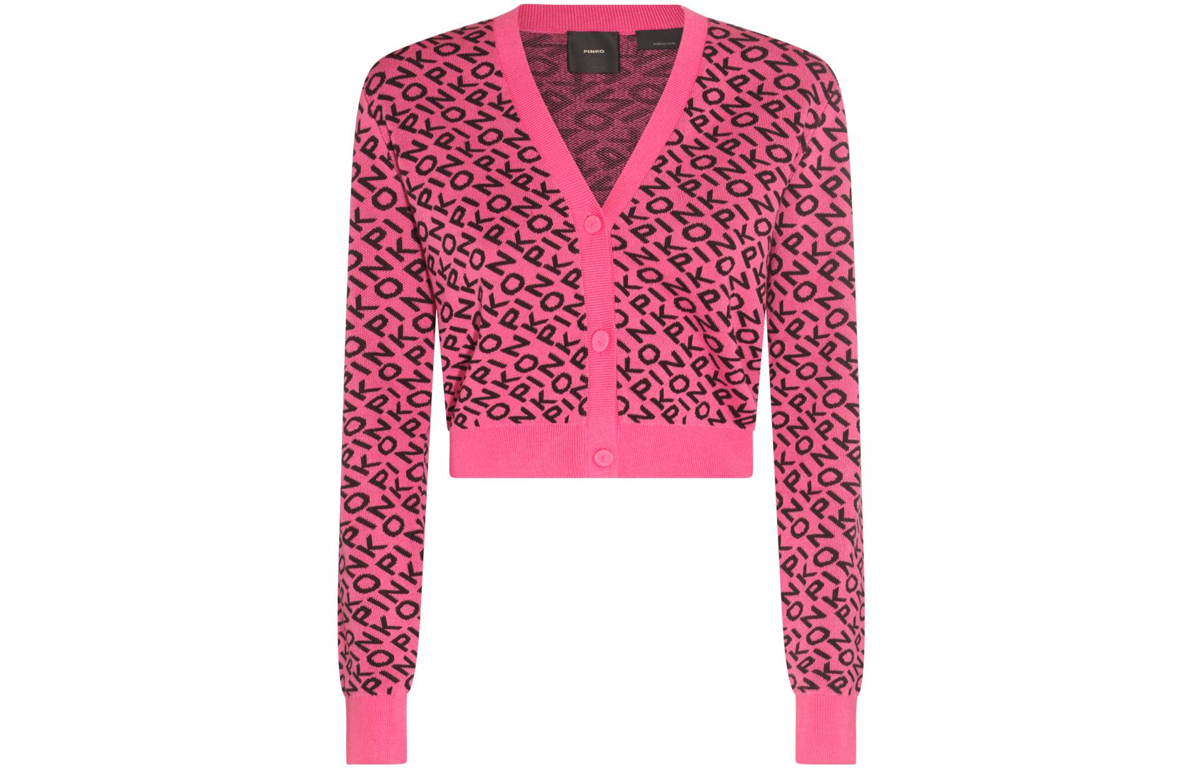 

Кардиган с V-образным вырезом и лого джаккард PINKO, розовый