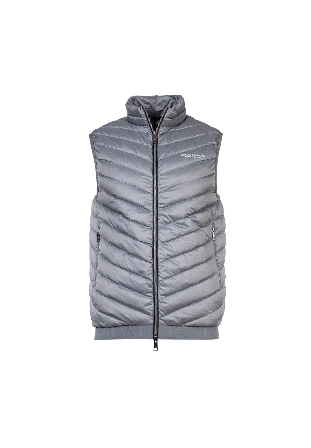 

Пуховик мужской - стеганый жилет, на молнии, без рукавов, однотонный ARMANI EXCHANGE, серый