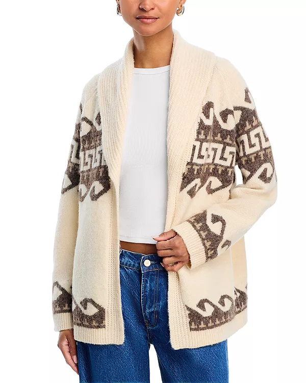 

Эксклюзивный кардиган Wave Fair Isle с открытым верхом. Aqua, белый