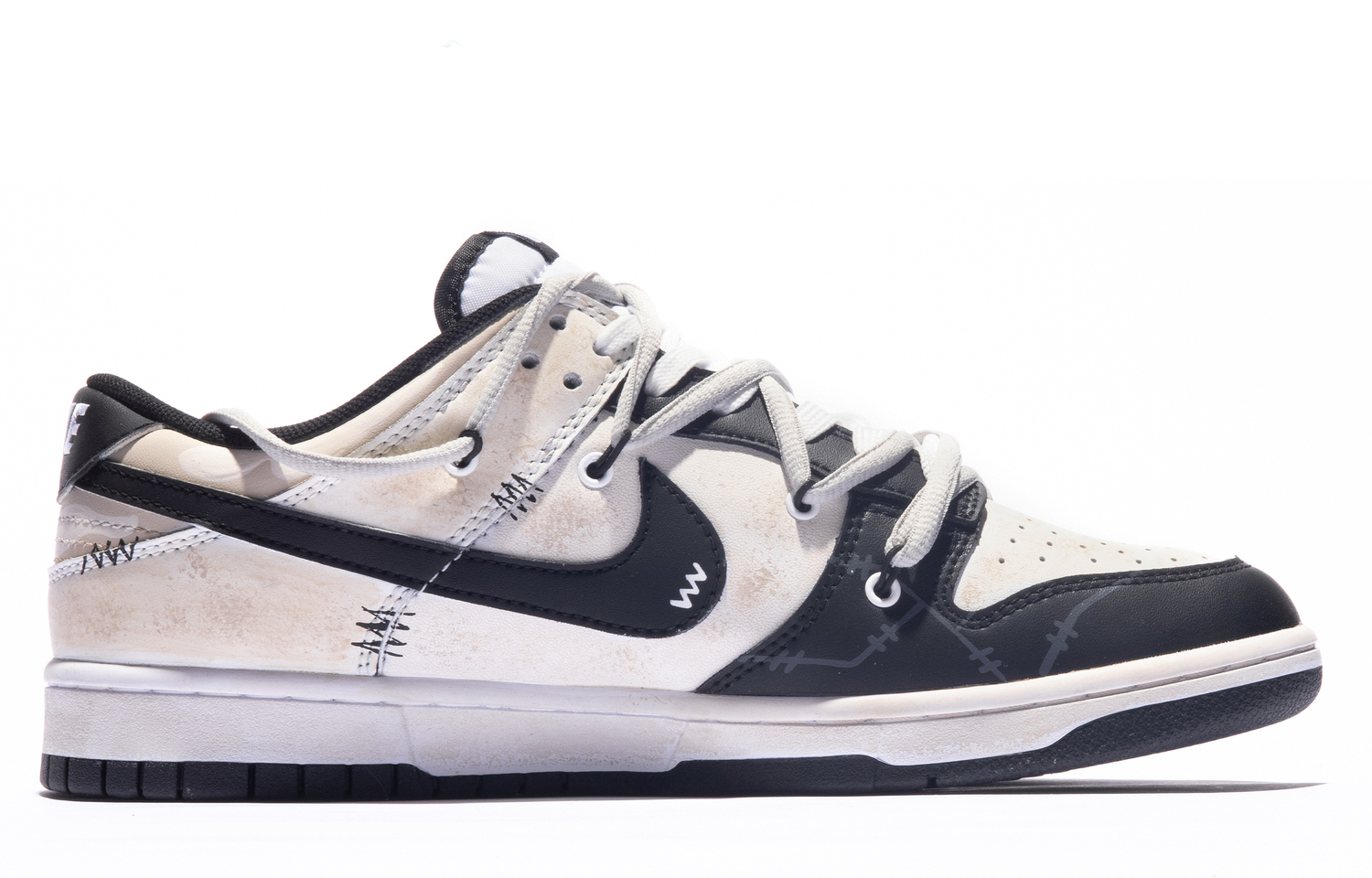 Скользоустойчивые износостойкие низкие скейтерские кроссовки Nike Dunk мужские бежево-бело-черные, экрю — фото 3