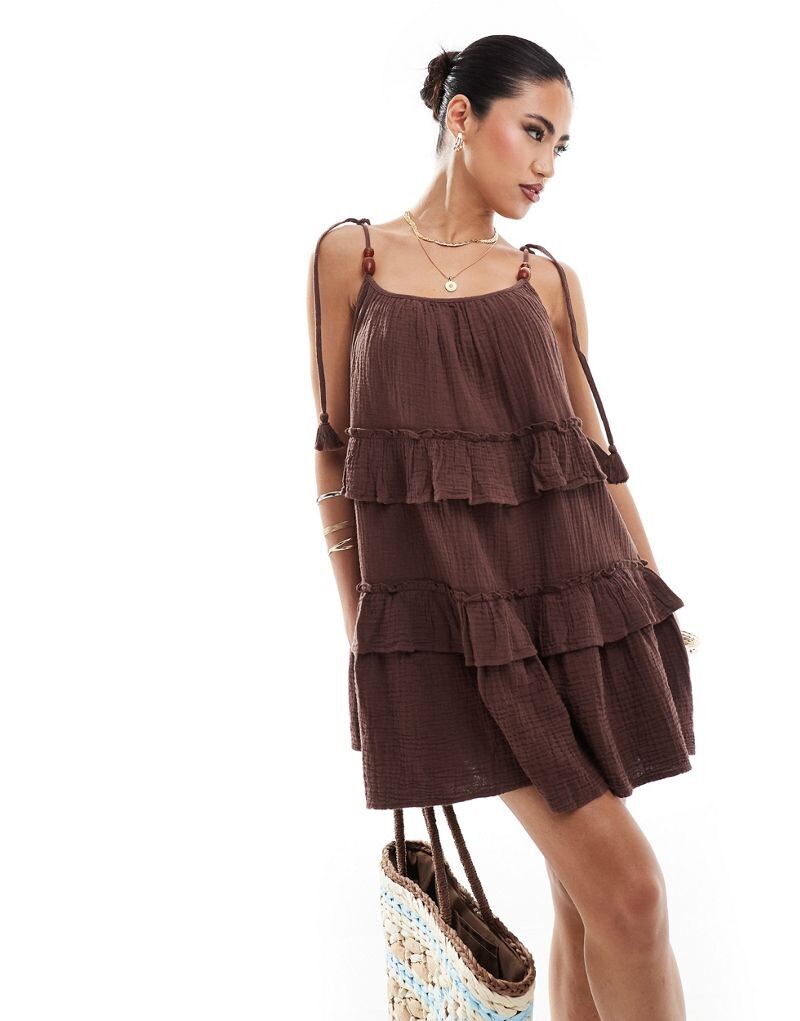 Коричневое платье мини из макраме River Island