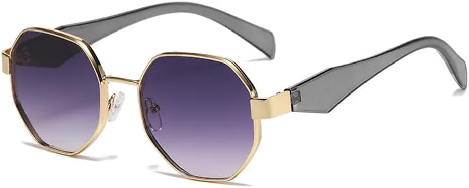 

Женские солнцезащитные очки, мужские модные солнцезащитные очки в металлической оправе для вождения, стильные женские очки для отдыха на природе LOVQZAOF, Gold Grey