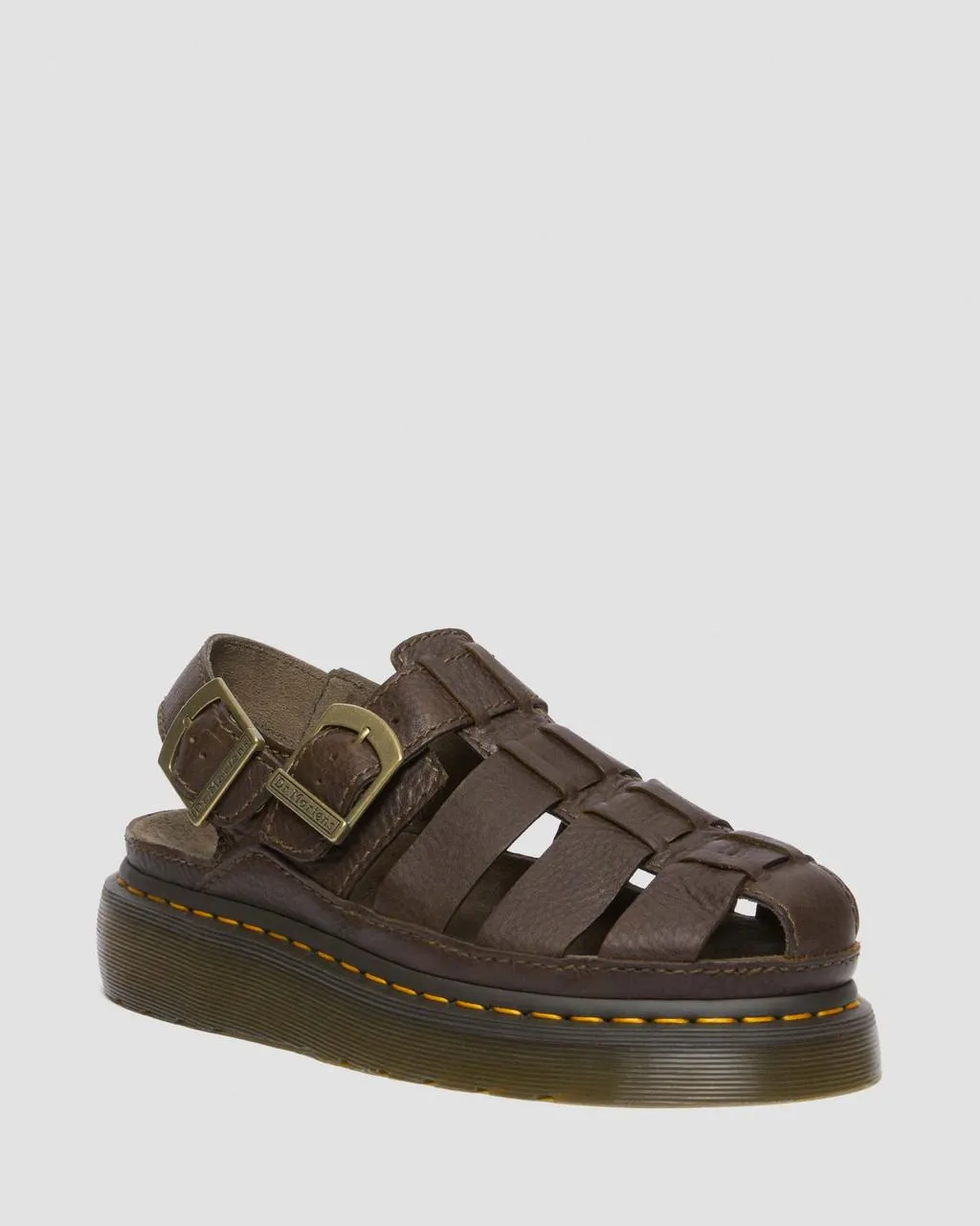 Кожаные сандалии в рыбацком стиле Dr. Martens Wrenlie Grizzly, цвет Dark Brown — Grizzly
