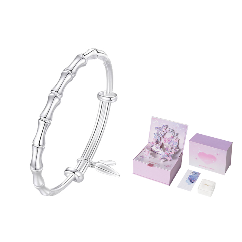 

Нишевые дизайнерские браслеты для женщин VIVIWELL, Bamboo Leaf Smooth Finish Bangle+Dream Butterfly Language Box