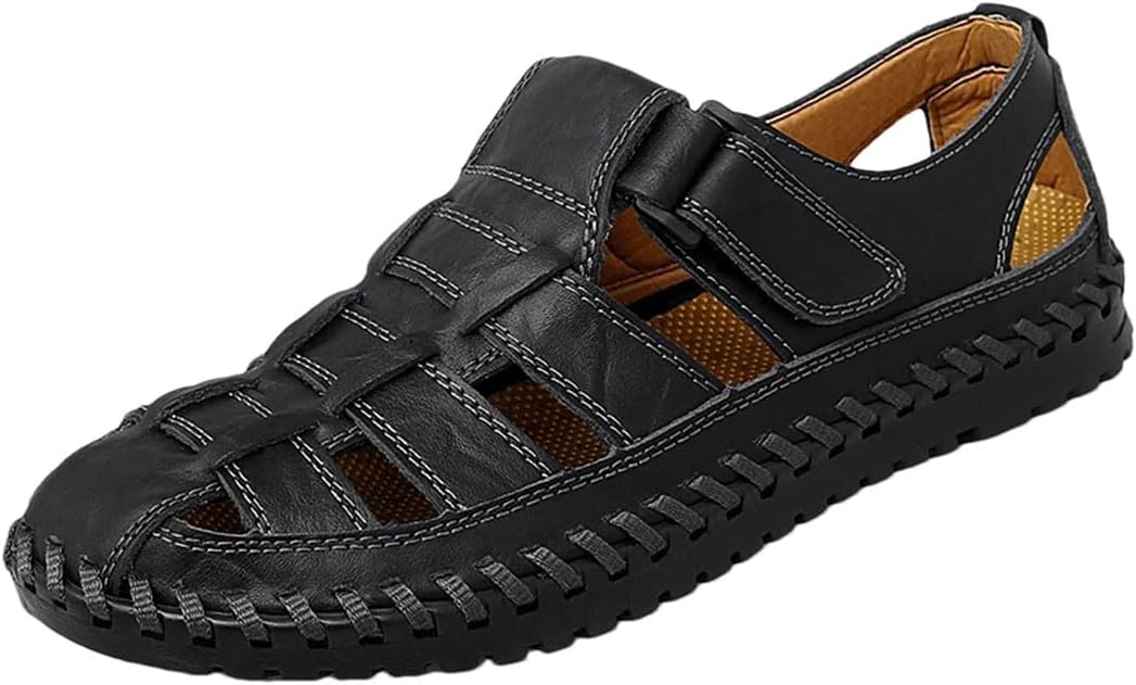 

Мужские легкие туфли из натуральной разделанной кожи, комфортные пляжные сандалии, модные гладиаторские кроссовки для повседневной носки Generic, черный