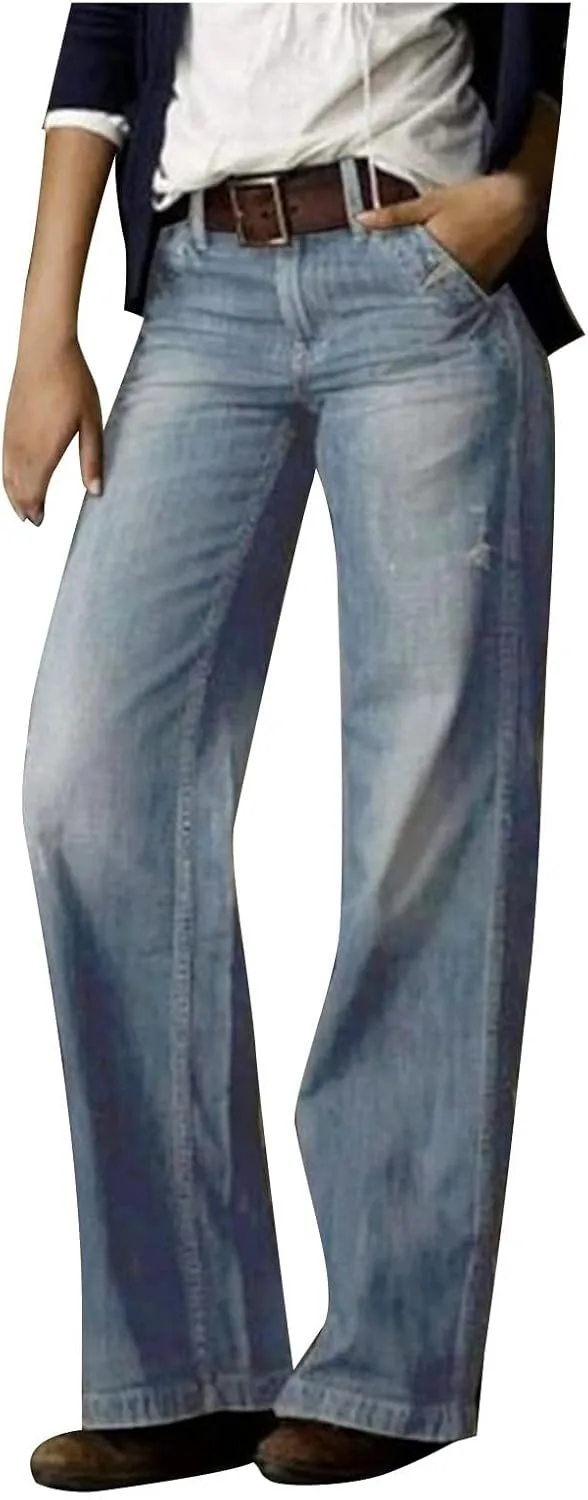 

Женские джинсы high waist baggy distressed vintage loose stretchy straight leg Uillui