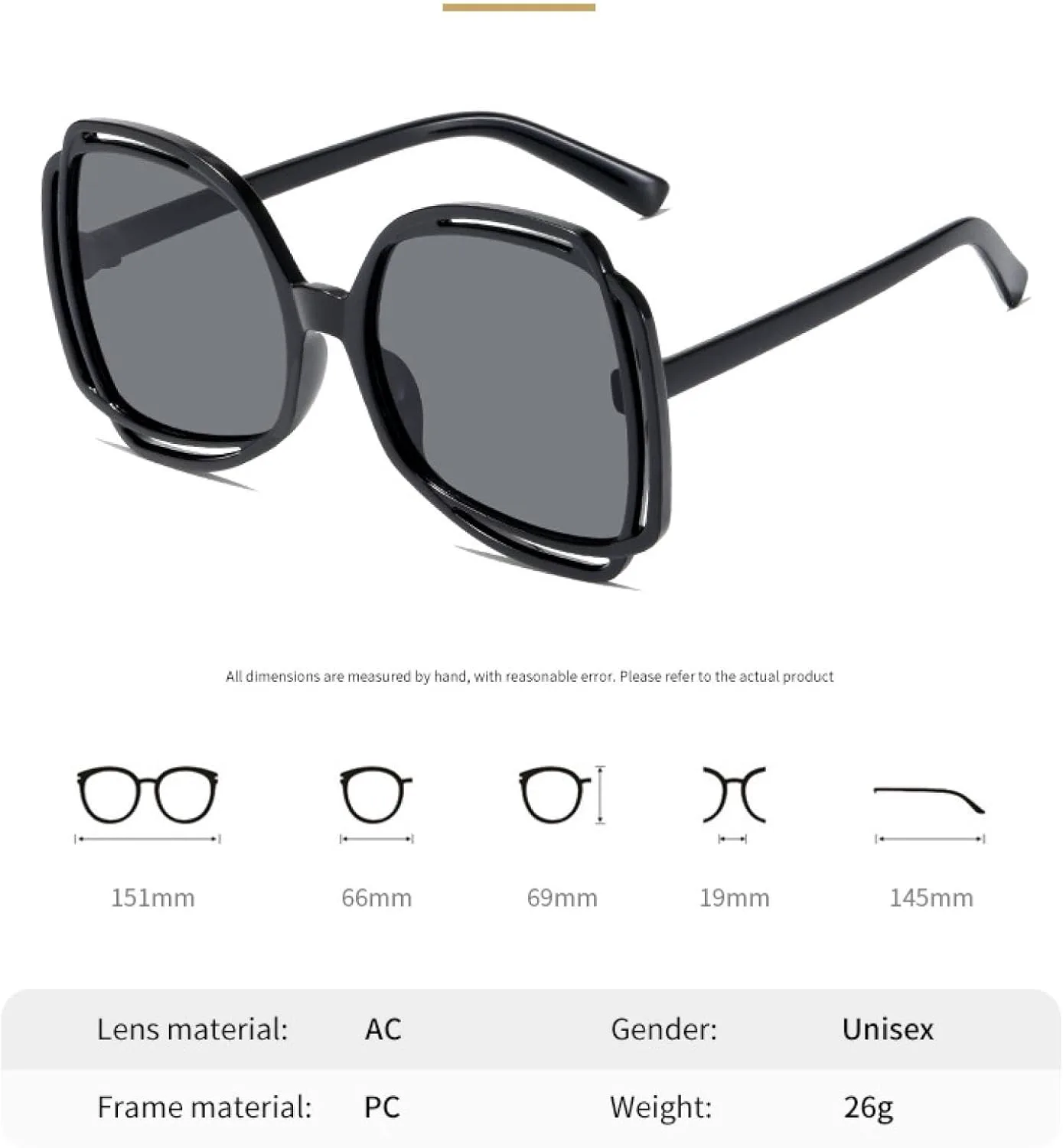 

Модные солнцезащитные очки большого размера с выемками, женские, в стиле ретро, ​​уличные, с застежкой-пряжкой, защита от УФ-излучения UV400 TKKTLLT, Tea Tea