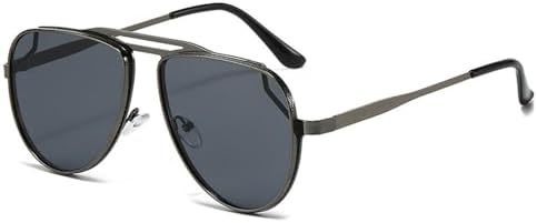 

Солнцезащитные очки в стиле ретро 2027 с металлическими двойными перемычками для женщин, градиентные зеркальные линзы, защита от УФ-излучения UV400 для мужчин MTZJH, Gun Gray