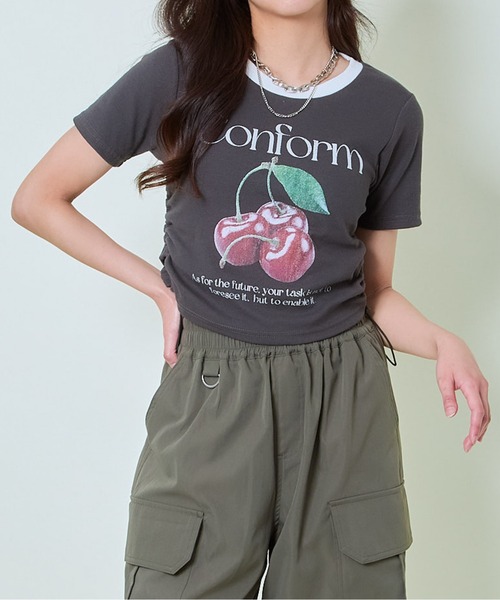 

Женская футболка с коротким рукавом, принтом вишни и завязками GORGE