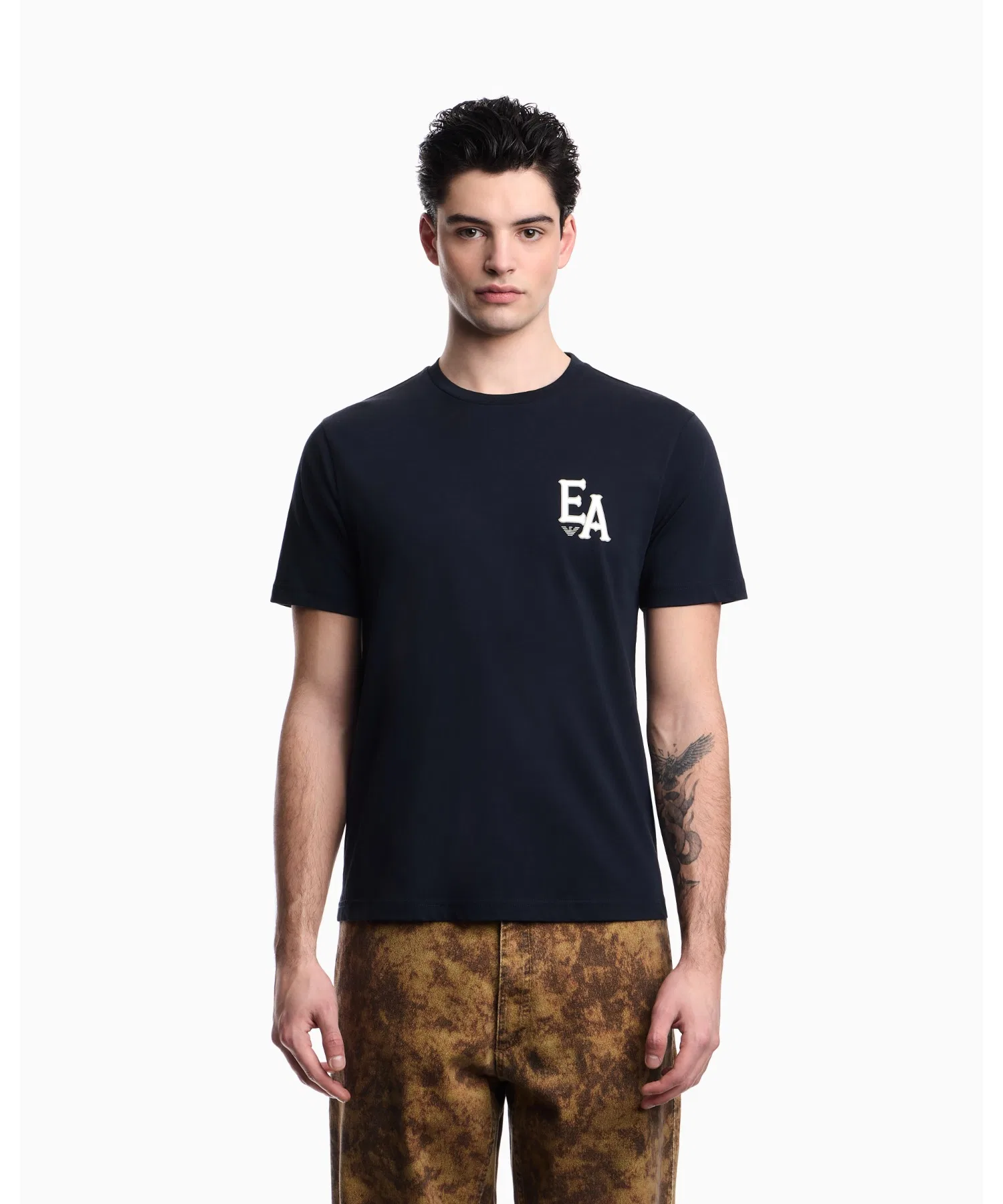 Мужская футболка EMPORIO ARMANI Eagle Club из хлопка с принтом тёмно-синяя — фото 3