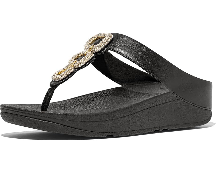 Сандалии FitFlop Fino Crystal-Chain Leather Toe-Post Sandals, черный