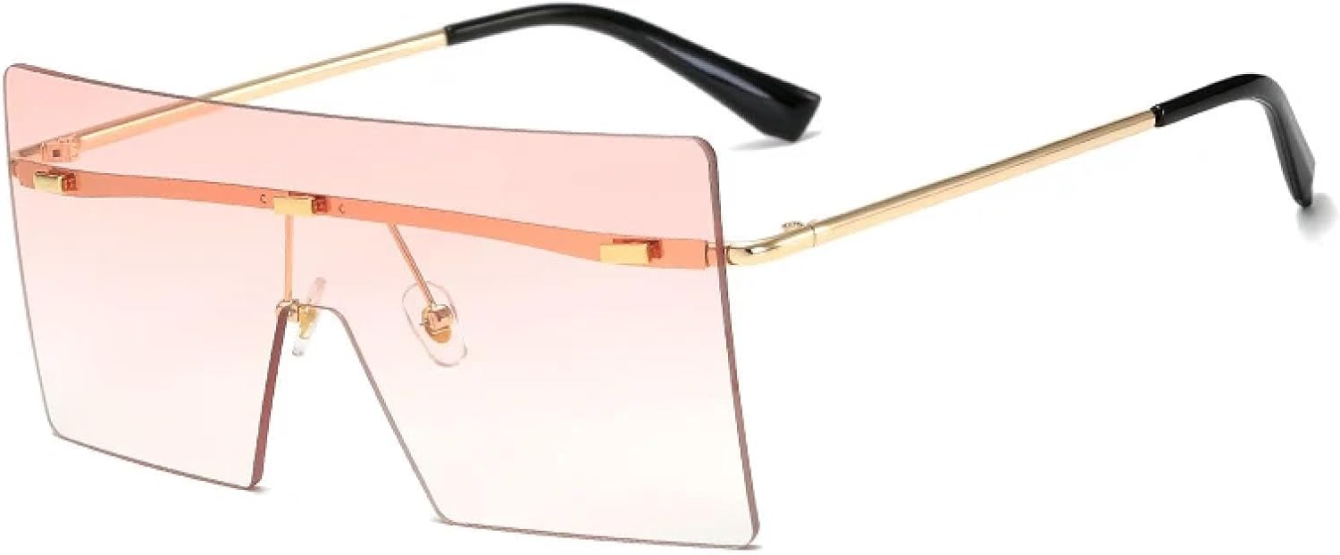 

Металлические солнцезащитные очки без оправы, цельные, женские и мужские, модные, роскошные, в стиле панк, большие солнцезащитные очки с защитой от УФ-излучения UV400 TKKTLLT, Gold Gradient Pink