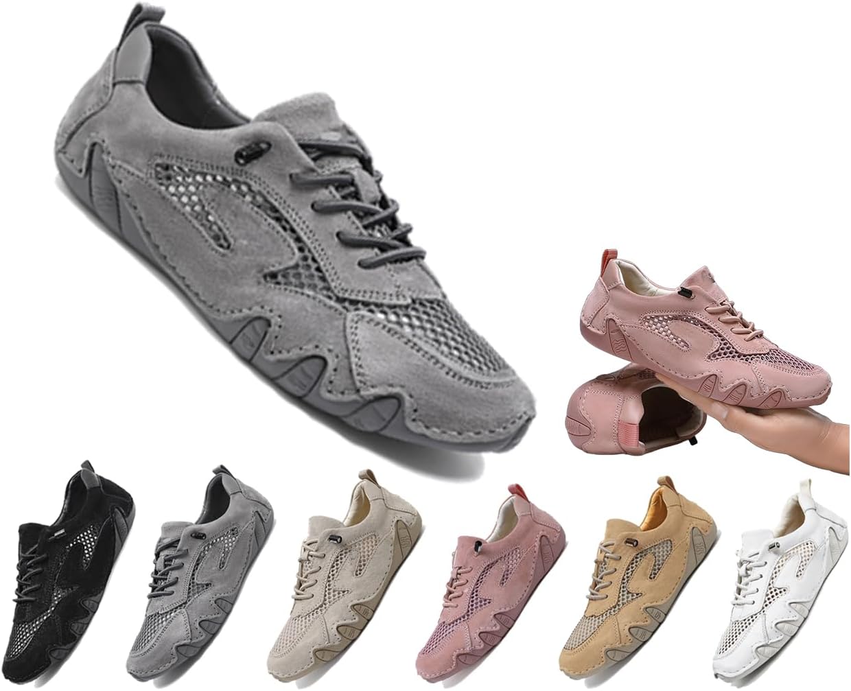 

Женские кожаные кроссовки с сеткой для походов и прогулок, унисекс, противоскользящие, без шнурков, легкие, дышащие, комфортные, мягкие летние спортивные и водительские обувь Generic, серый