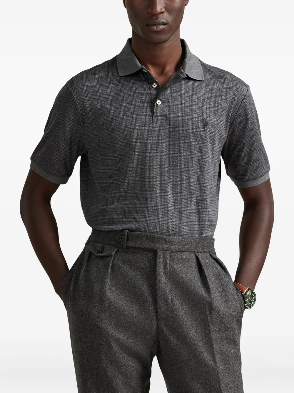 Клетчатая рубашка поло Glen с короткими рукавами Polo Ralph Lauren, серый — фото 3