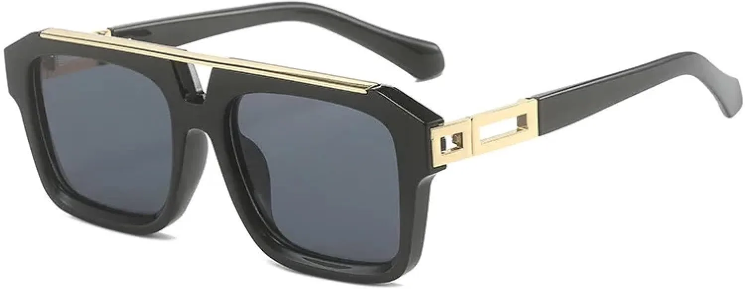 

Роскошные классические солнцезащитные очки для женщин и мужчин, модные солнцезащитные очки в винтажном стиле, панк, с плоской верхней частью TKKTLLT, Black Black