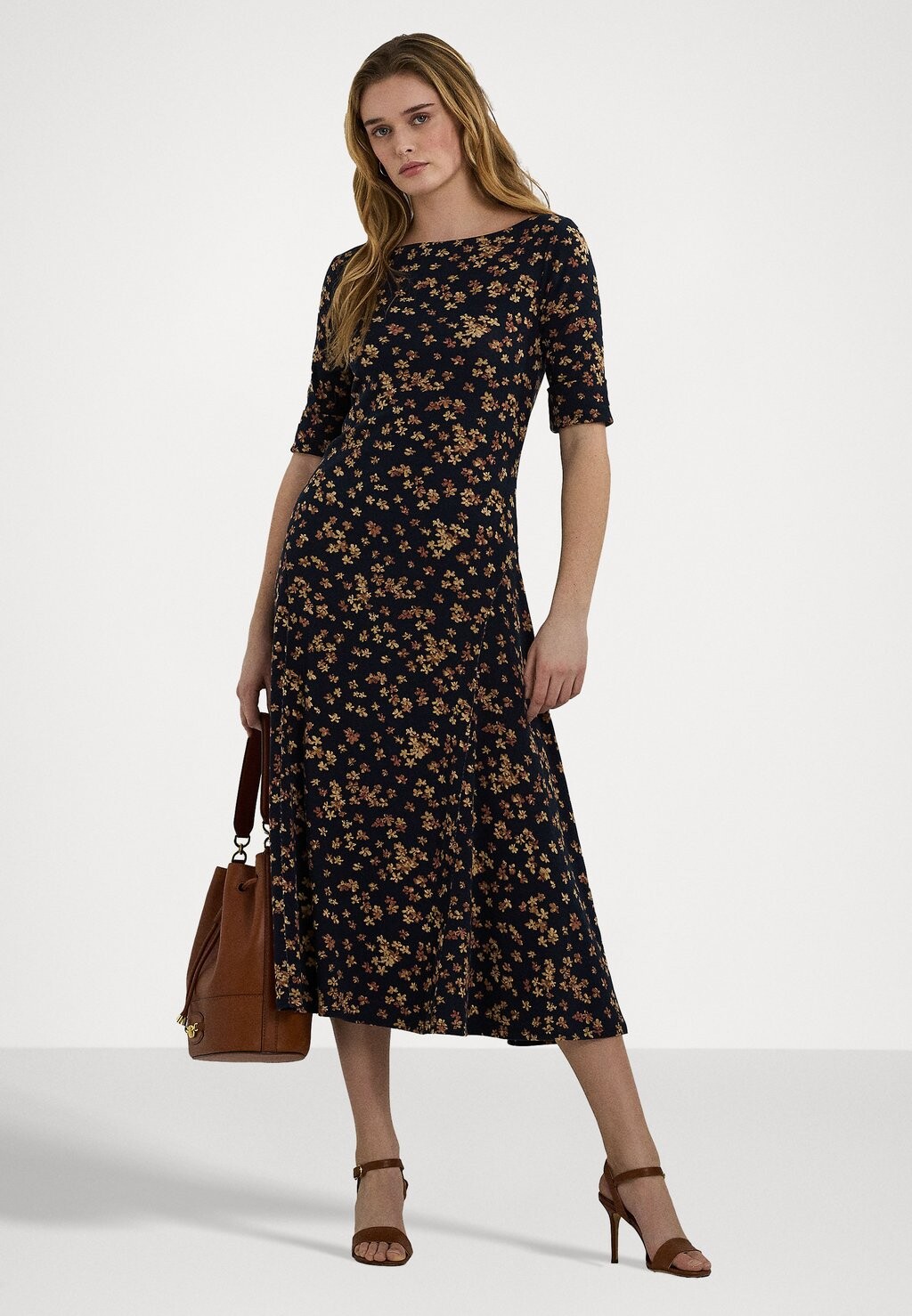 

Повседневное платье FLORAL STRETCH COTTON MIDI DRESS Ralph Lauren, синий