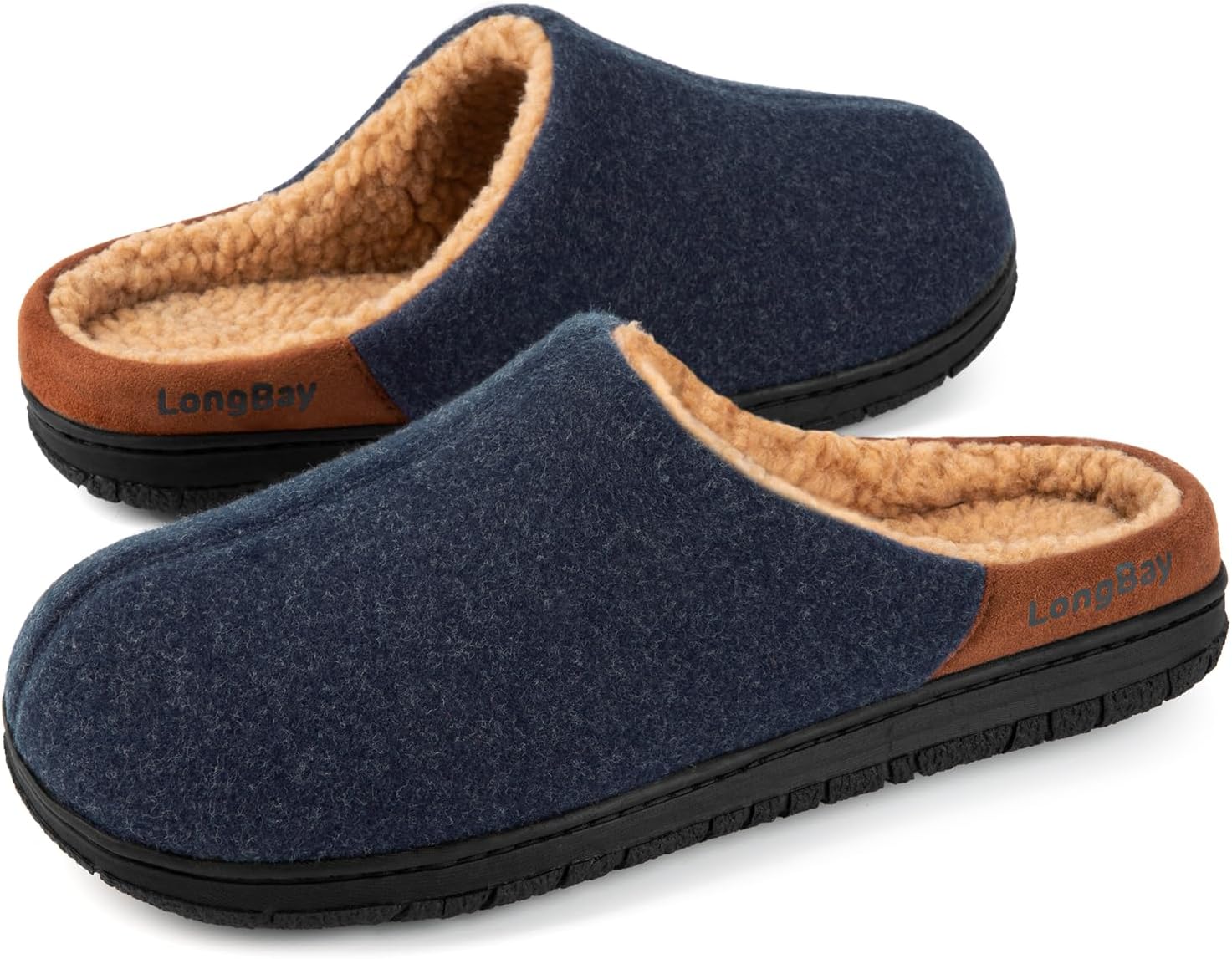 

Мужские тапочки LongBay с мягкой шерповой подкладкой, теплые, с эффектом памяти, противоскользящие, домашние тапочки для дома и улицы, темно-синий