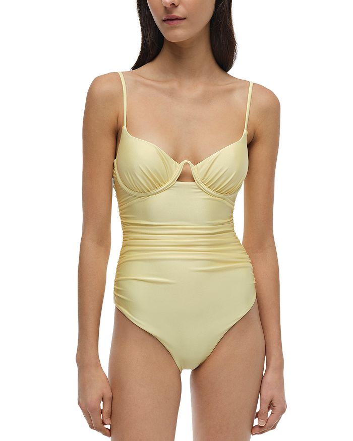 

Laine Ruched Cup Underwire Слитный купальник SIMKHAI, желтый