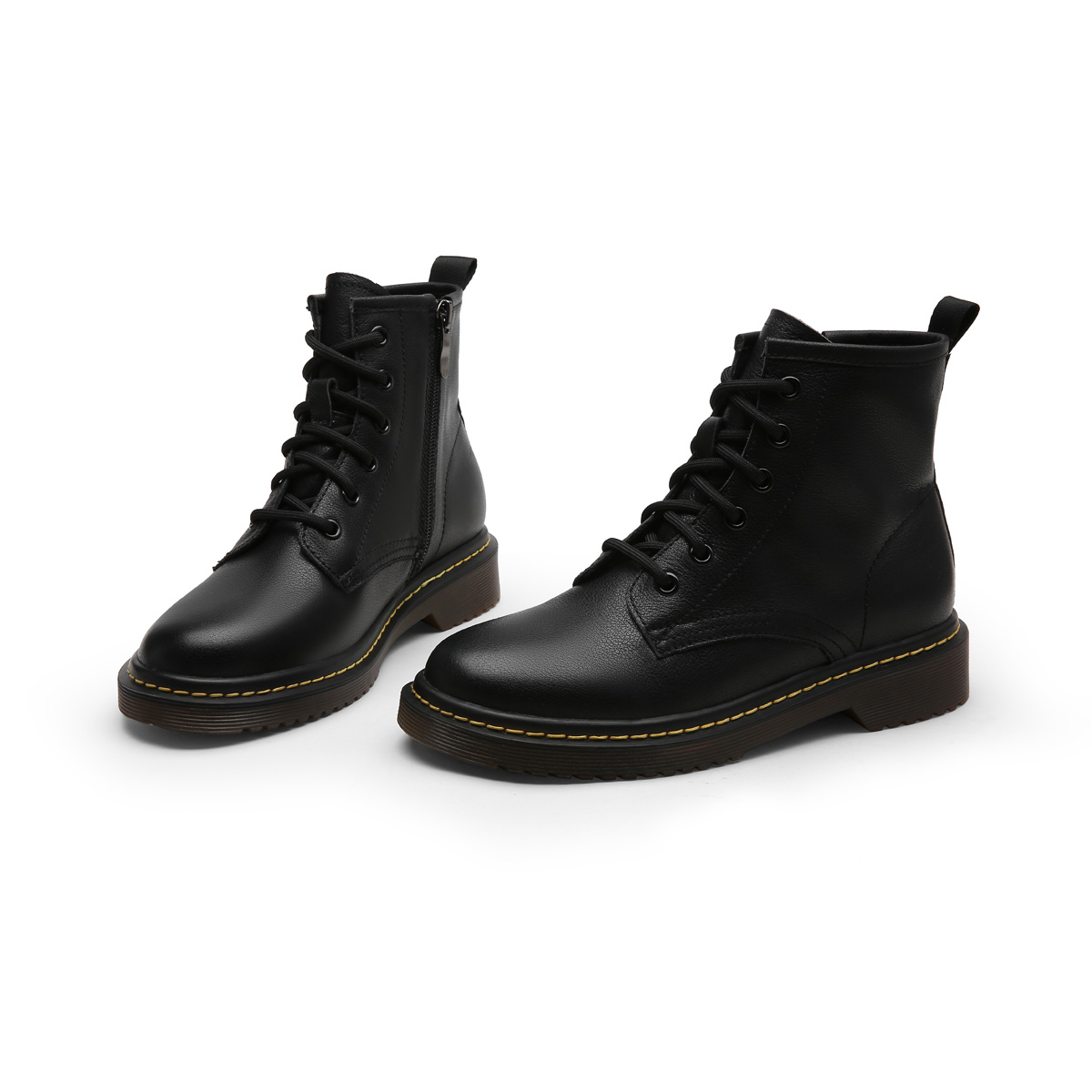 GOLDLION Женские зимние ботинки Martin высотой 12 см с подкладкой из черного флиса, цвет Black Fleece-Lined — фото 4