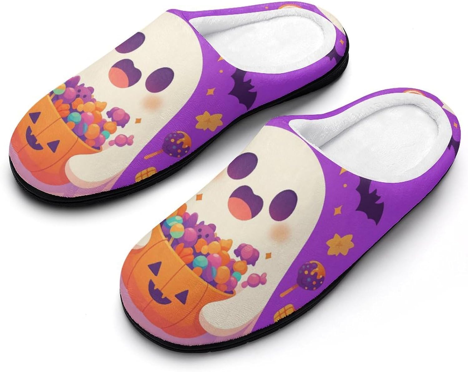 

Мужские домашние тапочки KKdskkds Yellow Blue Dandelion из хлопка, устойчивые к скольжению, уютные, теплые и дышащие, Halloween Ghost Holding Pumpkin Candy