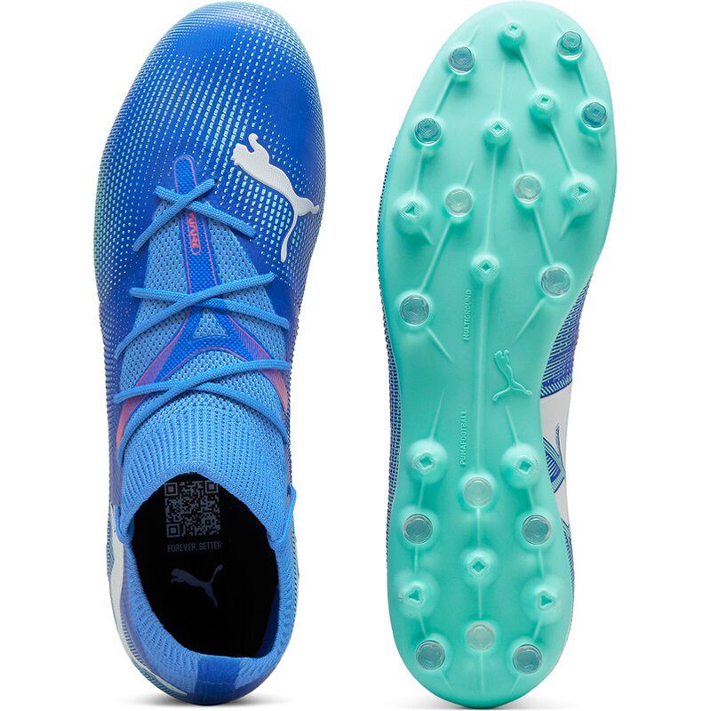 Футбольные бутсы для игры на хард Future 7 Match MG Puma, цвет bluemazing-puma white-electric peppermint — фото 2