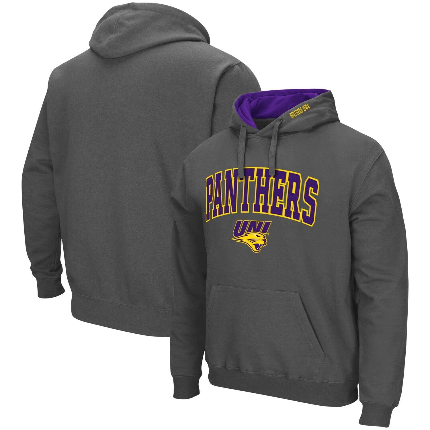 

Мужской темно-серый пуловер с капюшоном Northern Iowa Panthers Arch и Logo Colosseum