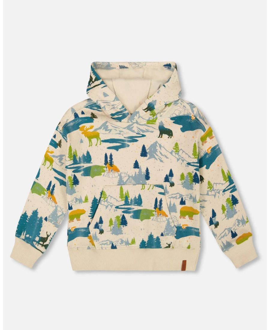 

Детская флисовая толстовка с капюшоном и принтом, бежевого цвета - для малышей/детей Deux par Deux, Off-white