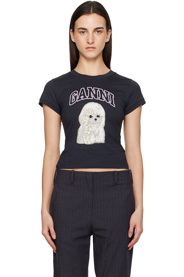 

Ganni Детская футболка с изображением черного пуделя