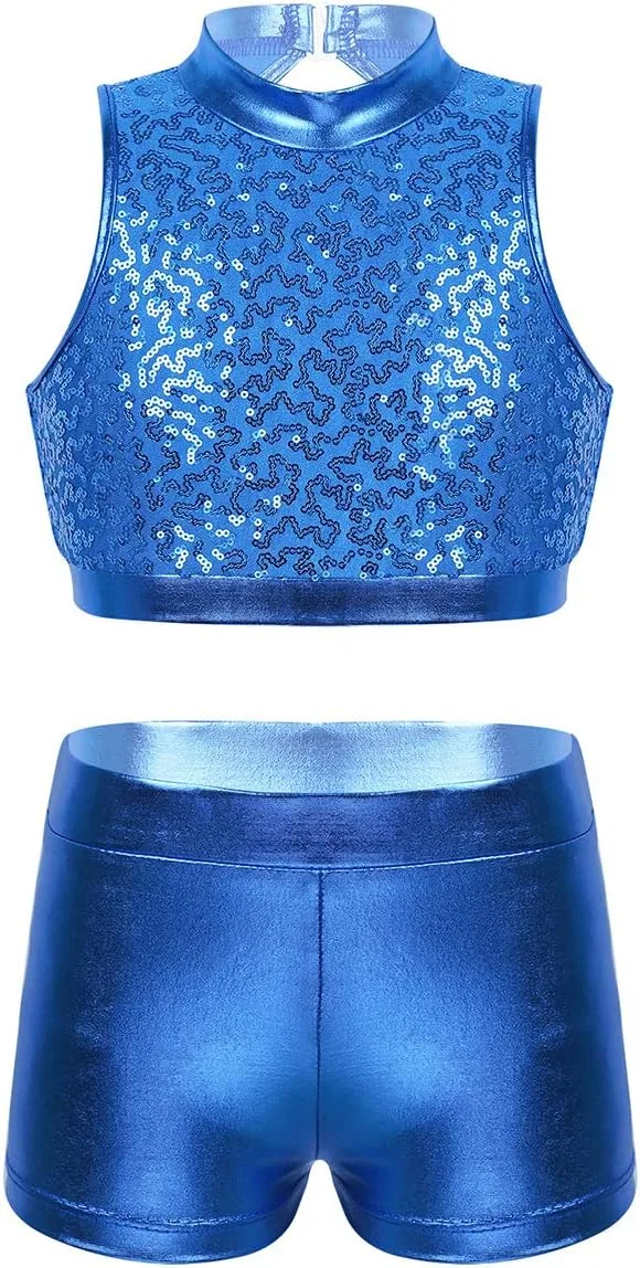 Детский спортивный комплект топ и шорты YiZYiF, Zo Sequin Blue