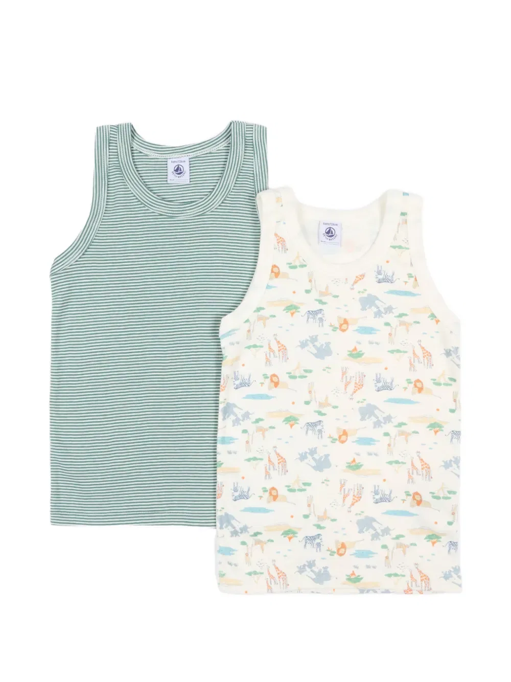 Комплект из двух маек в полоску и с животным принтом Petit Bateau, нейтральный