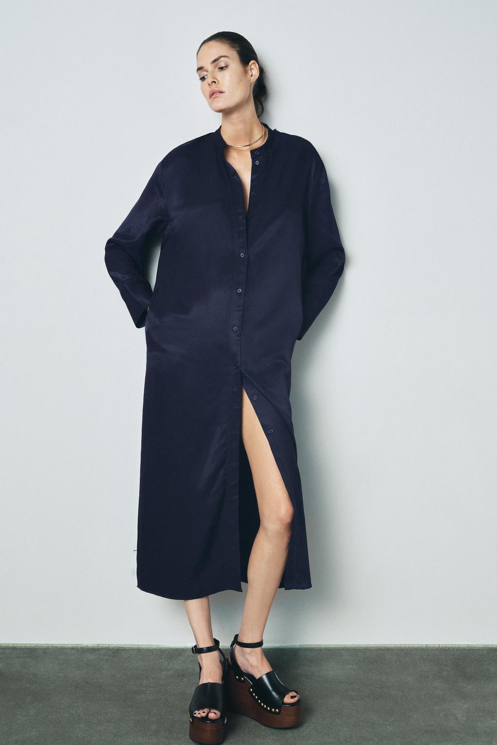 

Платье миди с разрезом ZARA, цвет Indigo