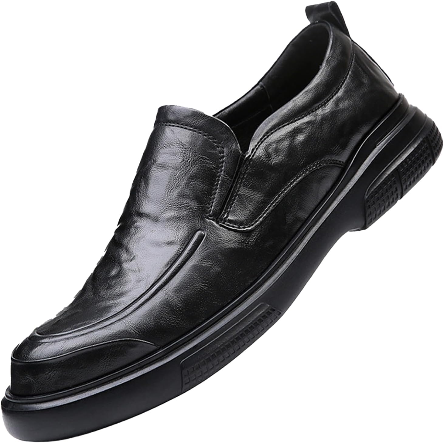 

Мужские кожаные лоферы с круглым носком, без шнуровки, удобные и дышащие, оксфордская модель, повседневная и деловая обувь Cvgvjy, черный