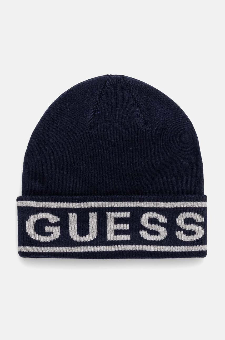 

Кепка Guess LOGO BEANIE из смесовой шерсти, темно-синий