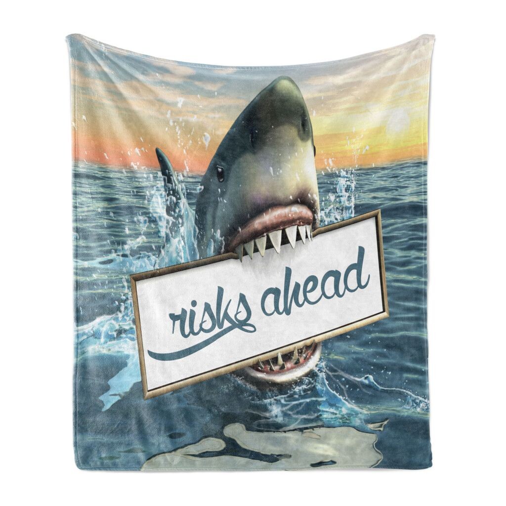 

Мягкое фланелевое флисовое одеяло ABAKUHAUS Shark, табличка для хранения опасной рыбы, уютный плюш для использования в помещении и на улице, 125 x 175 см, разноцветный